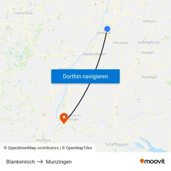 Blankenloch to Munzingen map