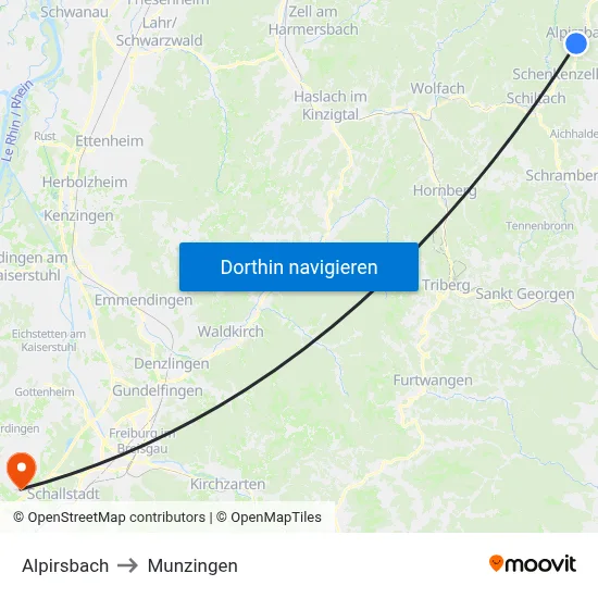 Alpirsbach to Munzingen map