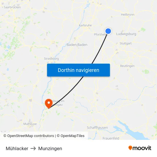 Mühlacker to Munzingen map