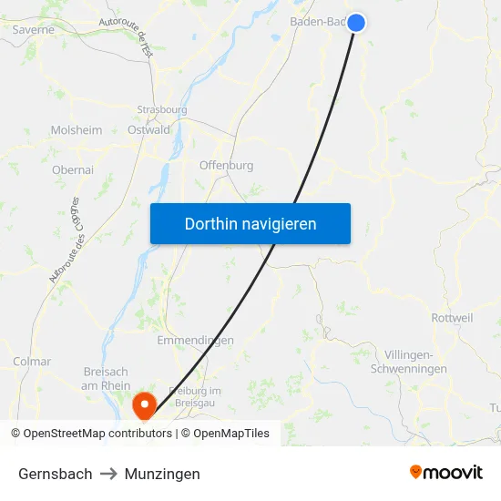 Gernsbach to Munzingen map
