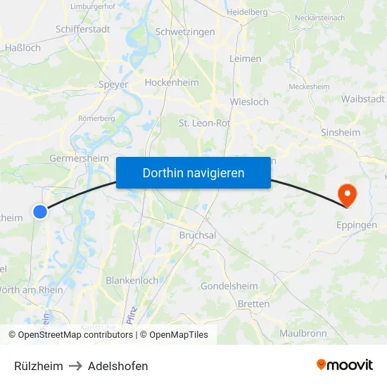 Rülzheim to Adelshofen map