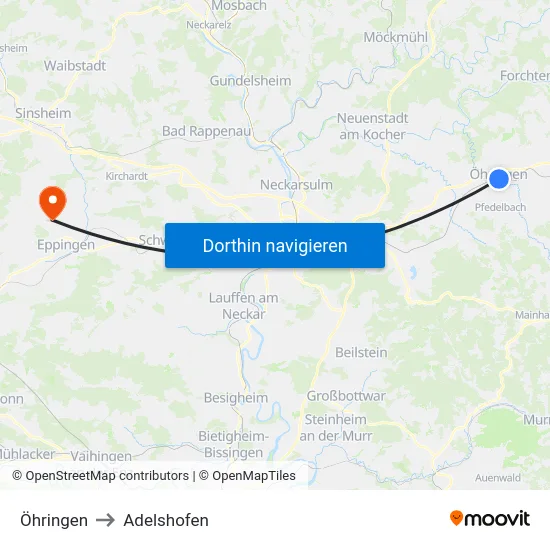 Öhringen to Adelshofen map