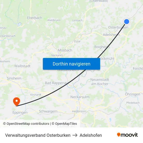 Verwaltungsverband Osterburken to Adelshofen map