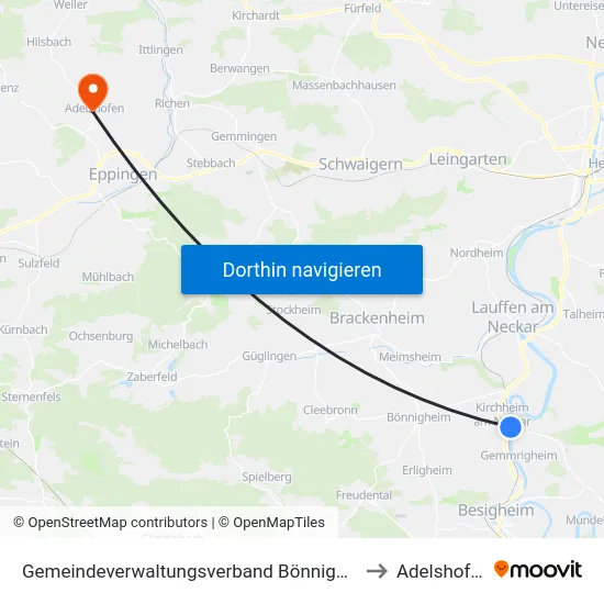 Gemeindeverwaltungsverband Bönnigheim to Adelshofen map