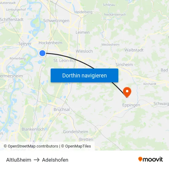 Altlußheim to Adelshofen map