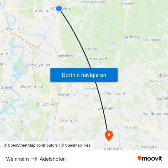 Weinheim to Adelshofen map