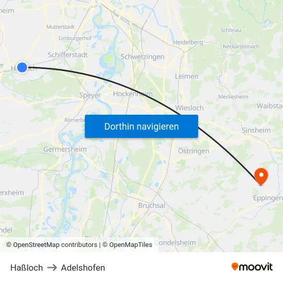 Haßloch to Adelshofen map
