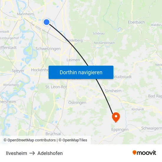 Ilvesheim to Adelshofen map