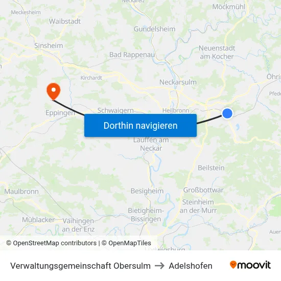 Verwaltungsgemeinschaft Obersulm to Adelshofen map
