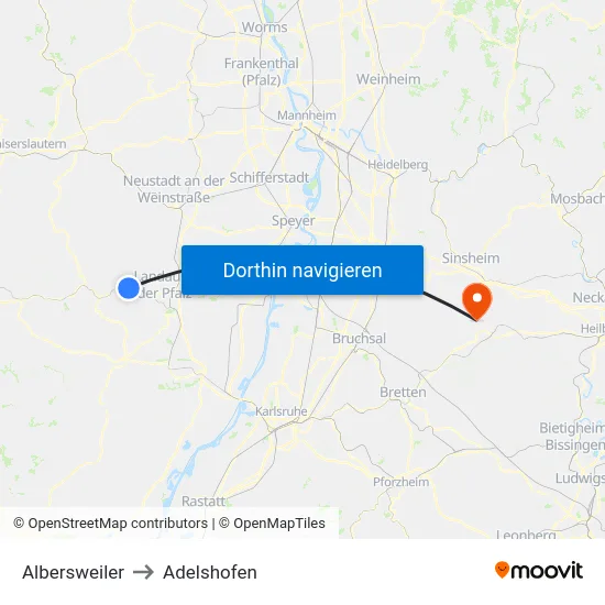 Albersweiler to Adelshofen map