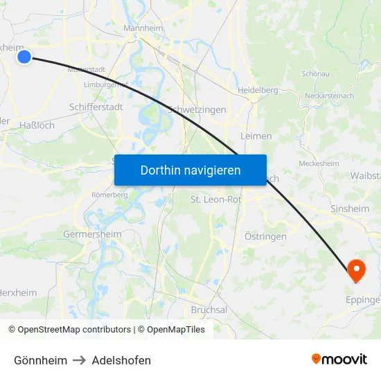 Gönnheim to Adelshofen map