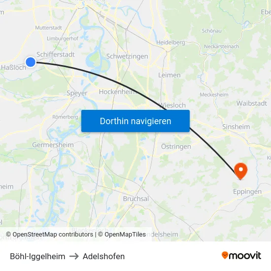 Böhl-Iggelheim to Adelshofen map
