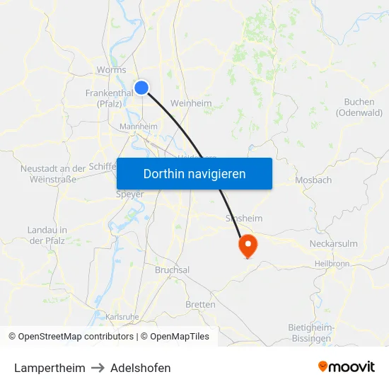 Lampertheim to Adelshofen map