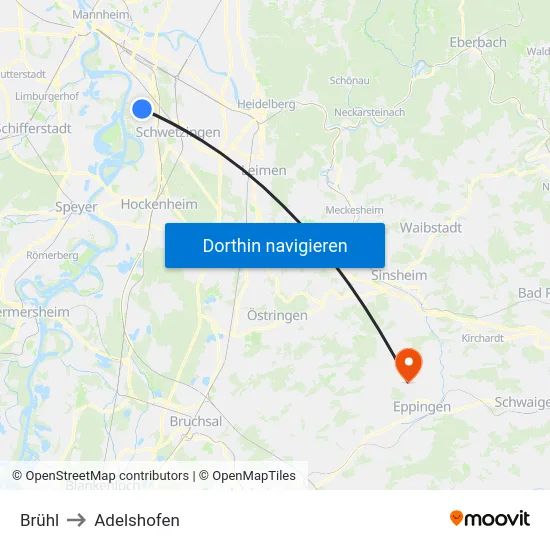 Brühl to Adelshofen map