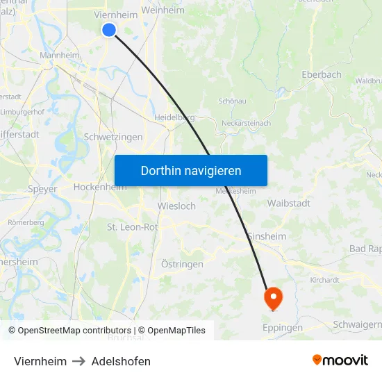 Viernheim to Adelshofen map