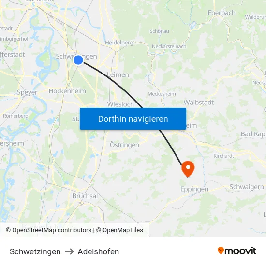 Schwetzingen to Adelshofen map
