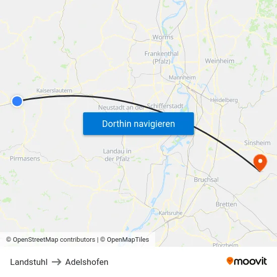 Landstuhl to Adelshofen map