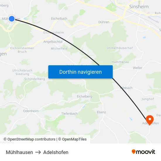 Mühlhausen to Adelshofen map