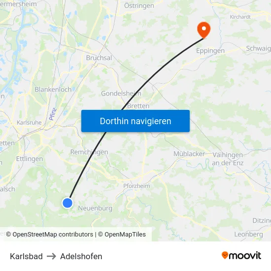 Karlsbad to Adelshofen map