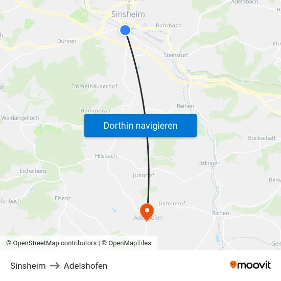 Sinsheim to Adelshofen map