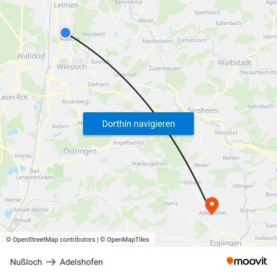 Nußloch to Adelshofen map