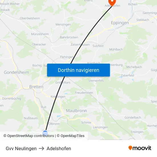 Gvv Neulingen to Adelshofen map