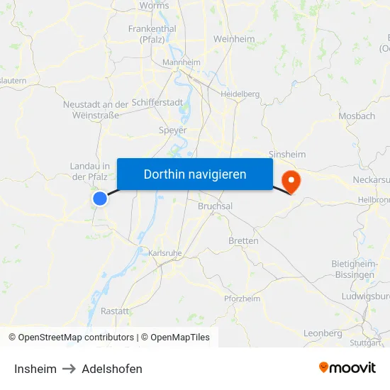 Insheim to Adelshofen map