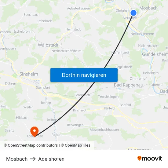 Mosbach to Adelshofen map