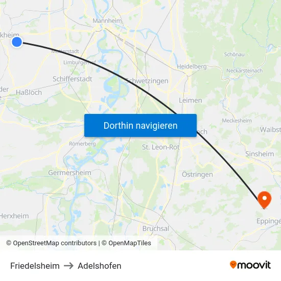 Friedelsheim to Adelshofen map