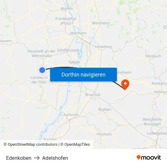 Edenkoben to Adelshofen map