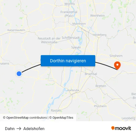 Dahn to Adelshofen map