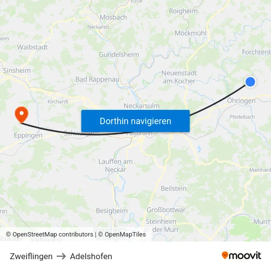 Zweiflingen to Adelshofen map
