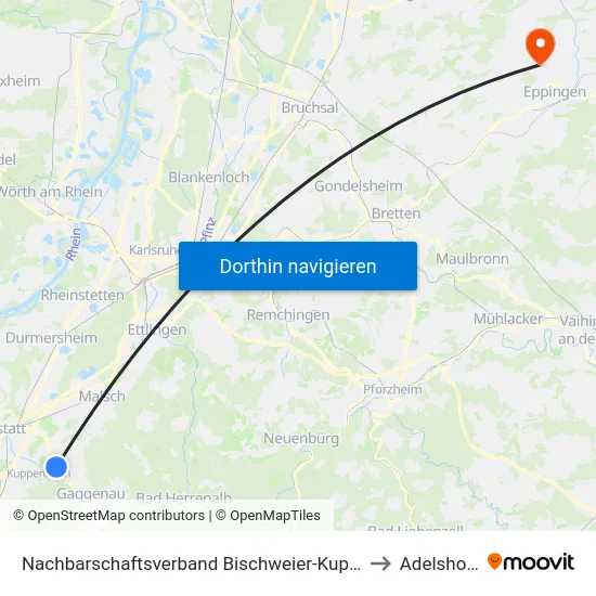 Nachbarschaftsverband Bischweier-Kuppenheim to Adelshofen map