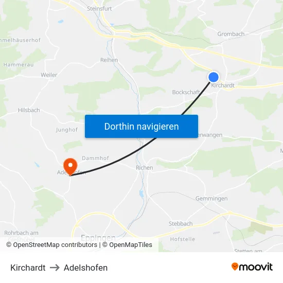 Kirchardt to Adelshofen map