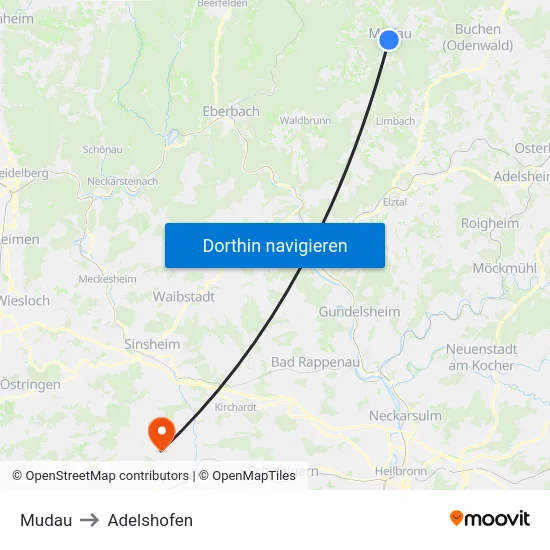 Mudau to Adelshofen map