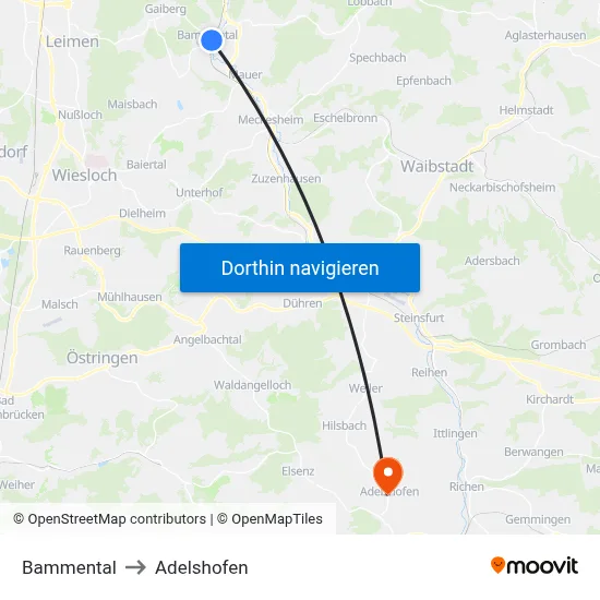 Bammental to Adelshofen map