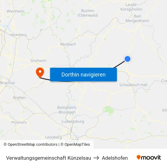 Verwaltungsgemeinschaft Künzelsau to Adelshofen map
