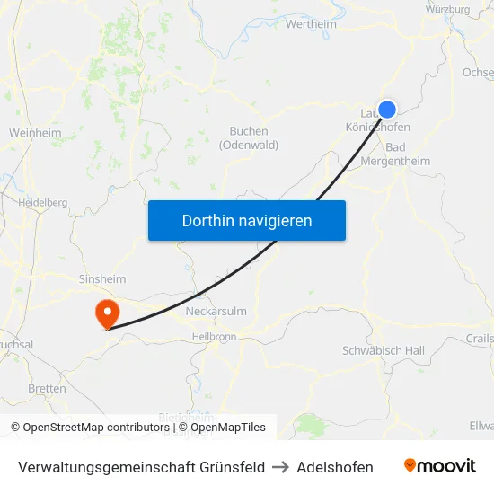 Verwaltungsgemeinschaft Grünsfeld to Adelshofen map