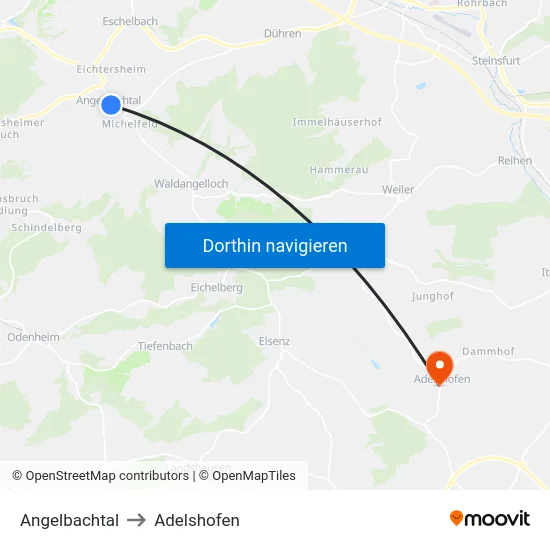 Angelbachtal to Adelshofen map