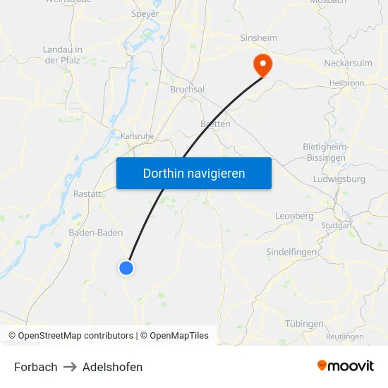 Forbach to Adelshofen map