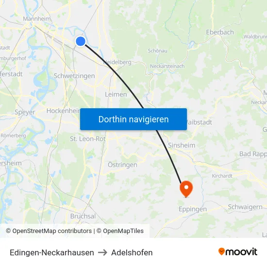 Edingen-Neckarhausen to Adelshofen map