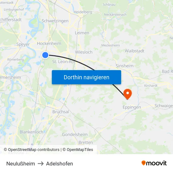 Neulußheim to Adelshofen map