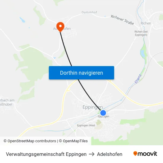 Verwaltungsgemeinschaft Eppingen to Adelshofen map