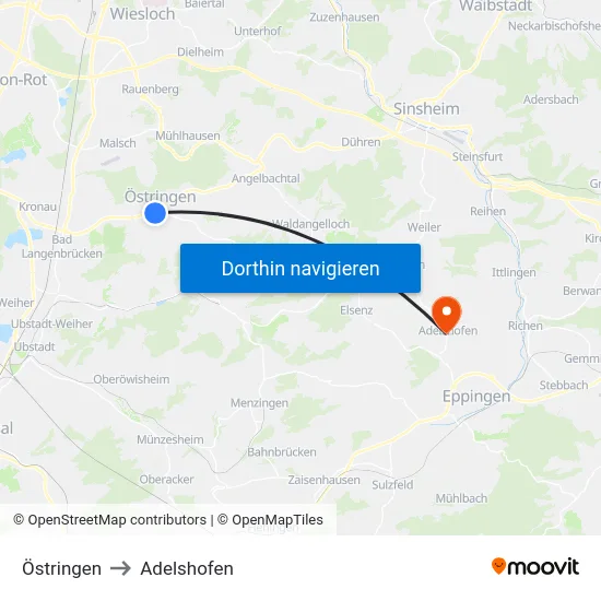 Östringen to Adelshofen map