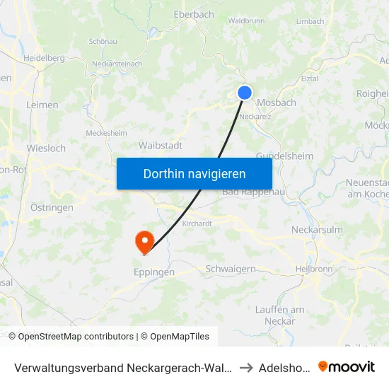 Verwaltungsverband Neckargerach-Waldbrunn to Adelshofen map