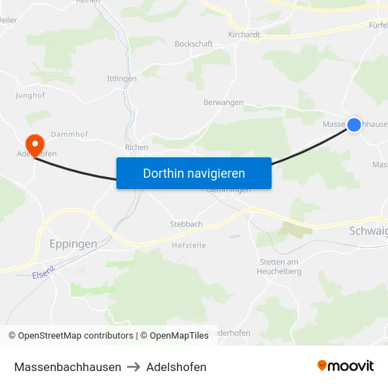 Massenbachhausen to Adelshofen map