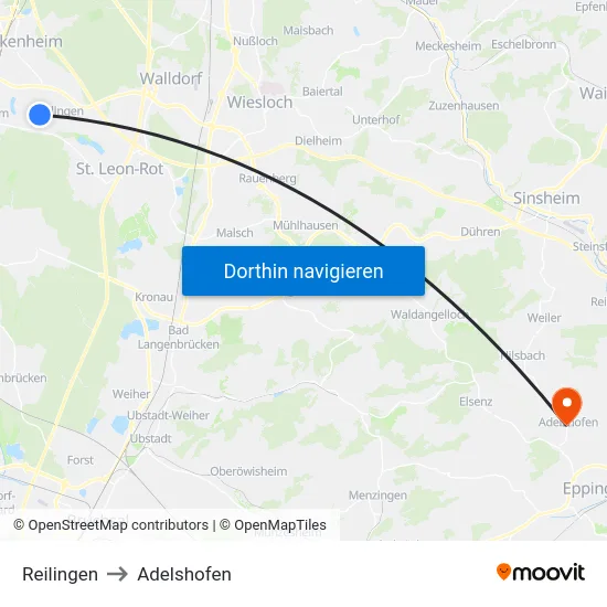 Reilingen to Adelshofen map