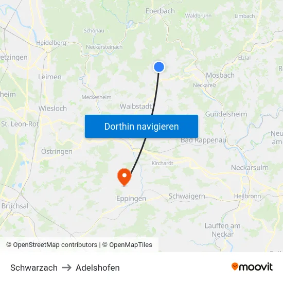 Schwarzach to Adelshofen map
