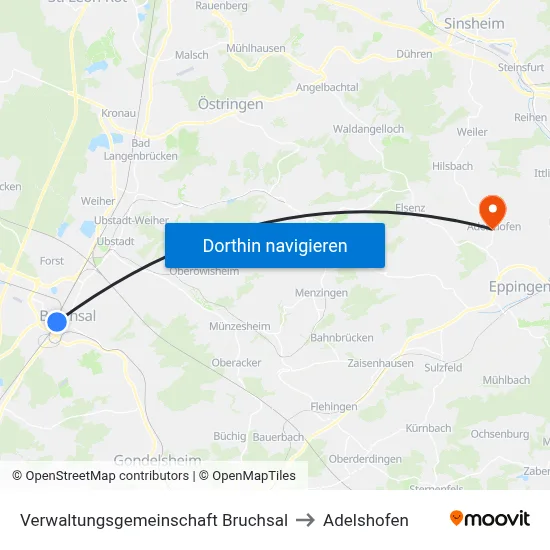 Verwaltungsgemeinschaft Bruchsal to Adelshofen map