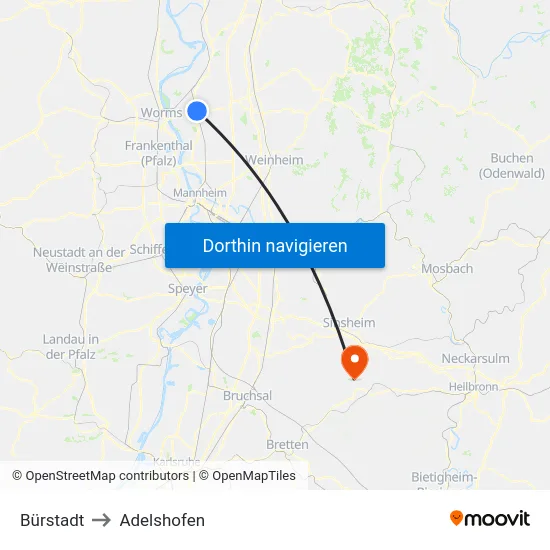 Bürstadt to Adelshofen map